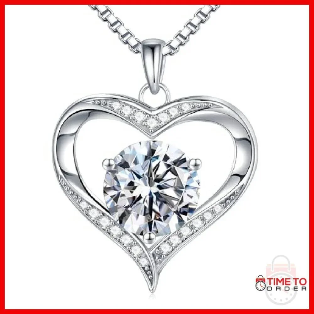 Sterling Silver Moissanite Heart Necklace 19